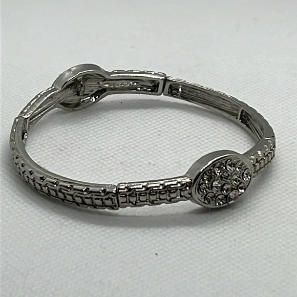 Women's Formal Prom Rhinestone Stretch Bracelet Sliver Tone Art Deco Style - Picture 1 of 7